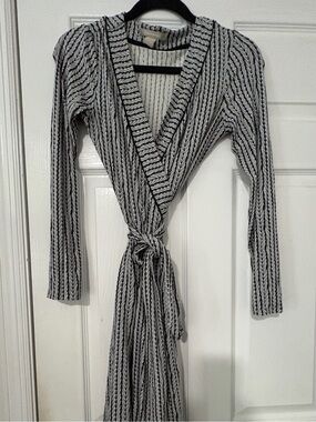 Banana Republic Black & White Striped Wrap Dress XS